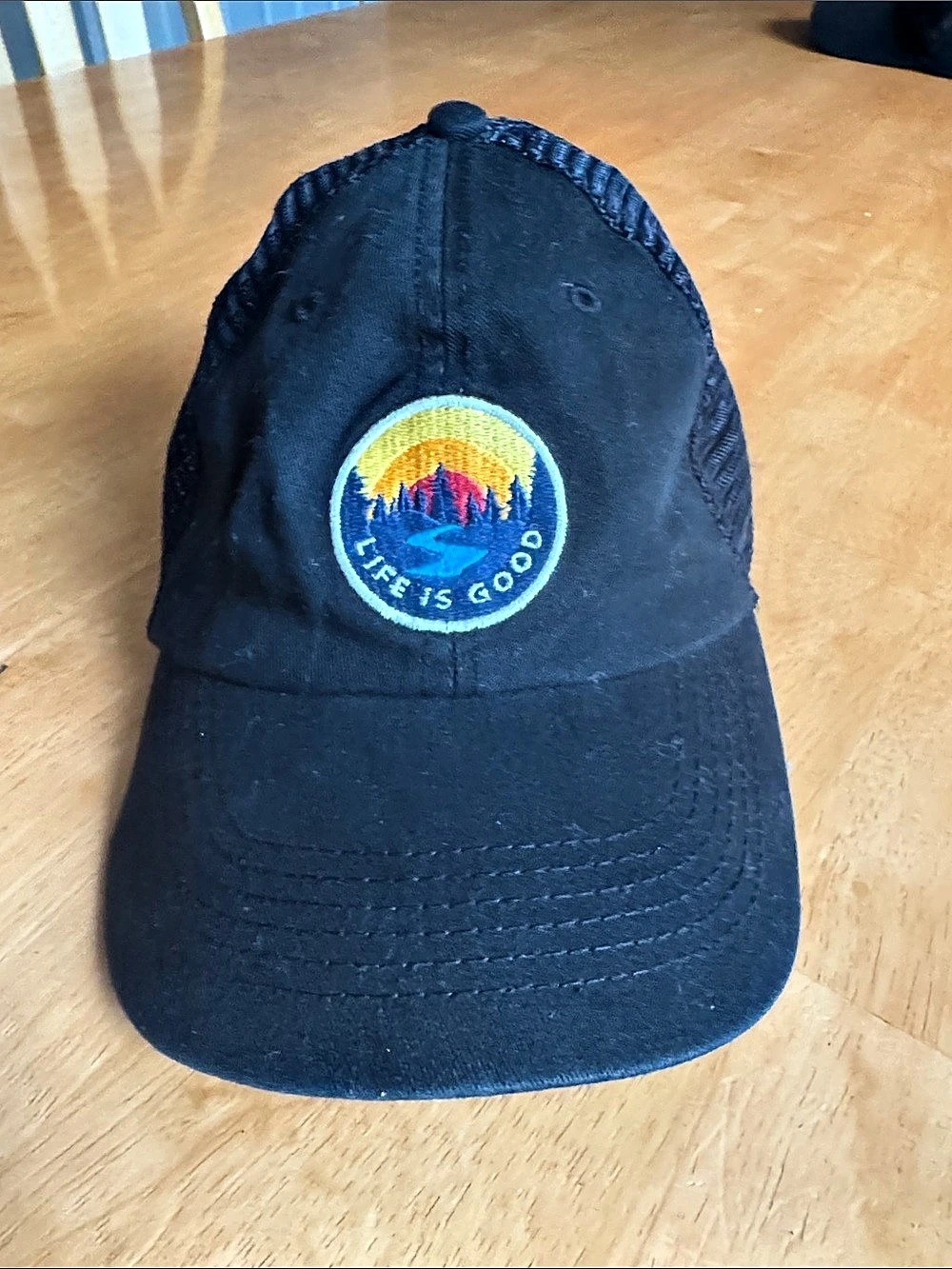Life Is Good Sunset Forest Black Adjustable Trucker Hat 20"-22 1/2"